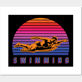 Swimming Aesthetic Colorful retro art  style of theme Posters and Art